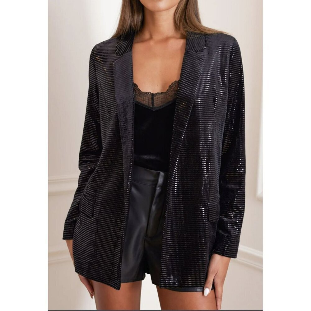 Anthropologie Steal the Night Sparkle Boyfriend Black Blazer NWT